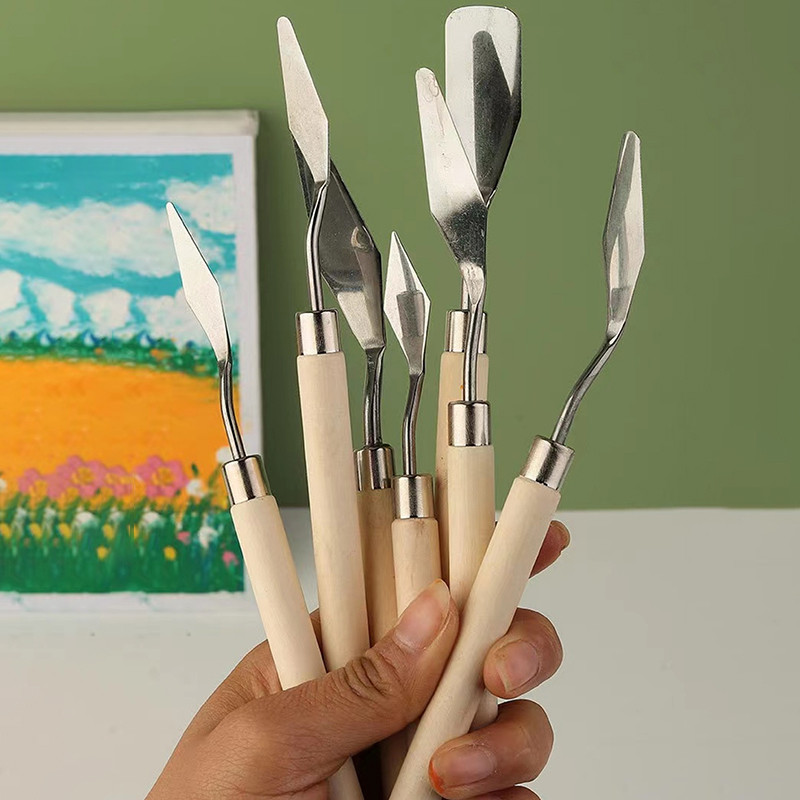 

7pcs/set Stainless Steel Palette Knife Gouache Palette Kit Oil Painting Supplies Fine Art Knife Painting Tool Set Flexible Blade