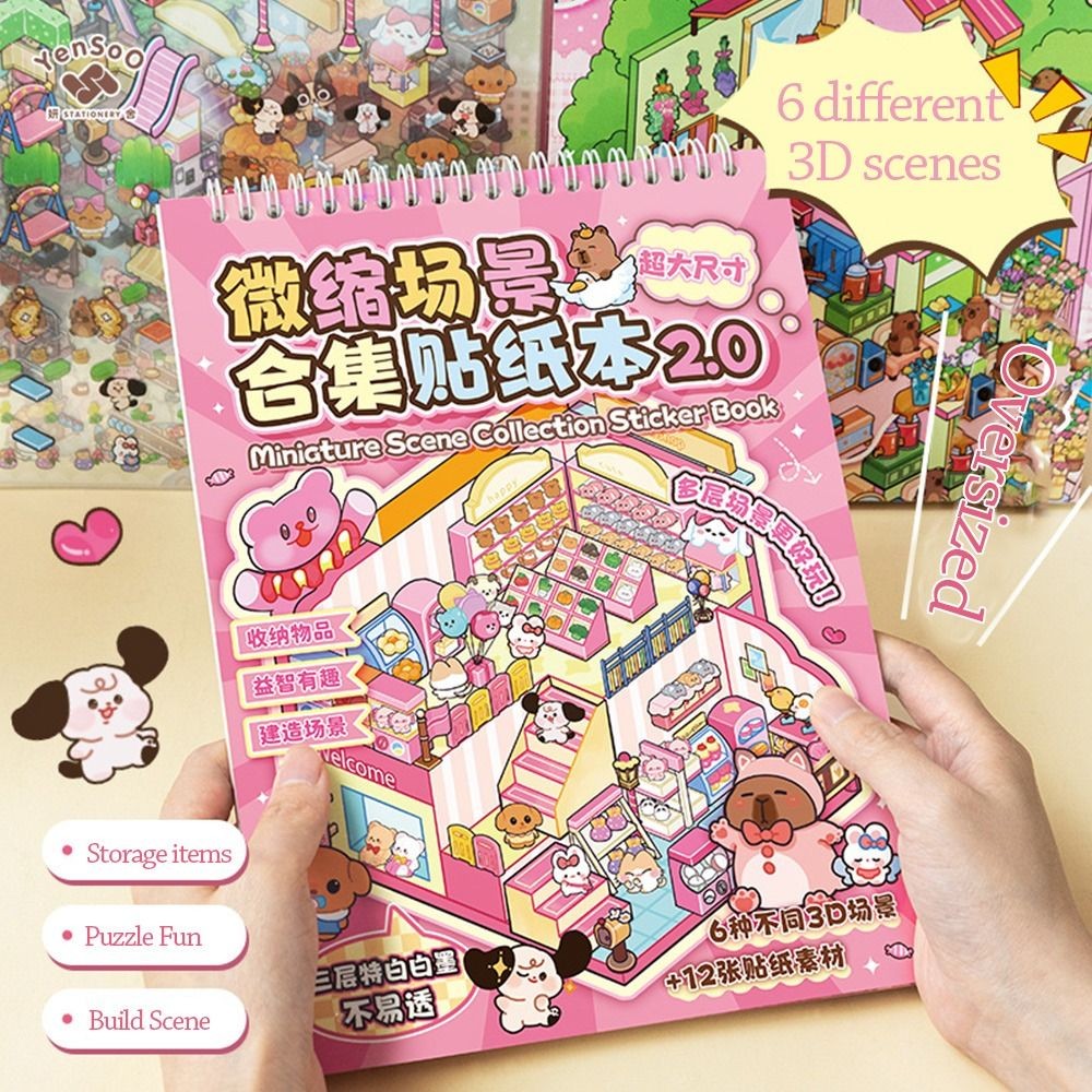 

New 3D Landscape Sticker Book PET DIY Miniature Scene Stickers Cute Capybara 6 Scenes Pocket Scene Kit Birthday Gifts