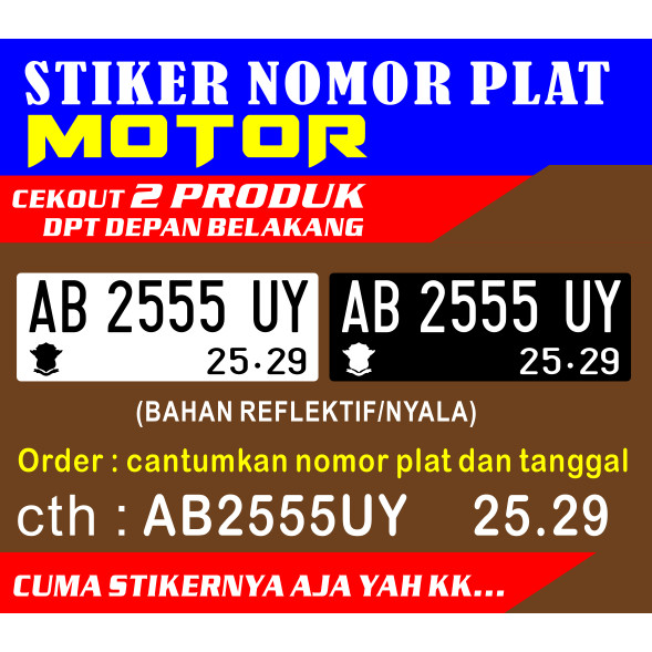 STIKER NOMOR PLAT MOTOR bahan reflektif