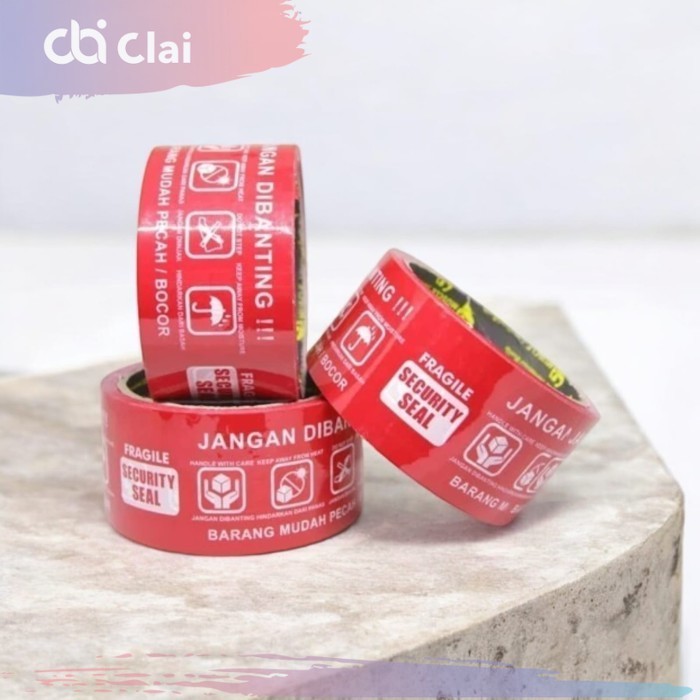 

CLAI Label Merah Lakban Fragile Security Seal Jangan Dibanting Barang Mudah Pecah Bocor Handle With Care Do not Step Basah Hujan Hati Warning Unboxing Muscle 2 INCH 48 MM 50 YARD