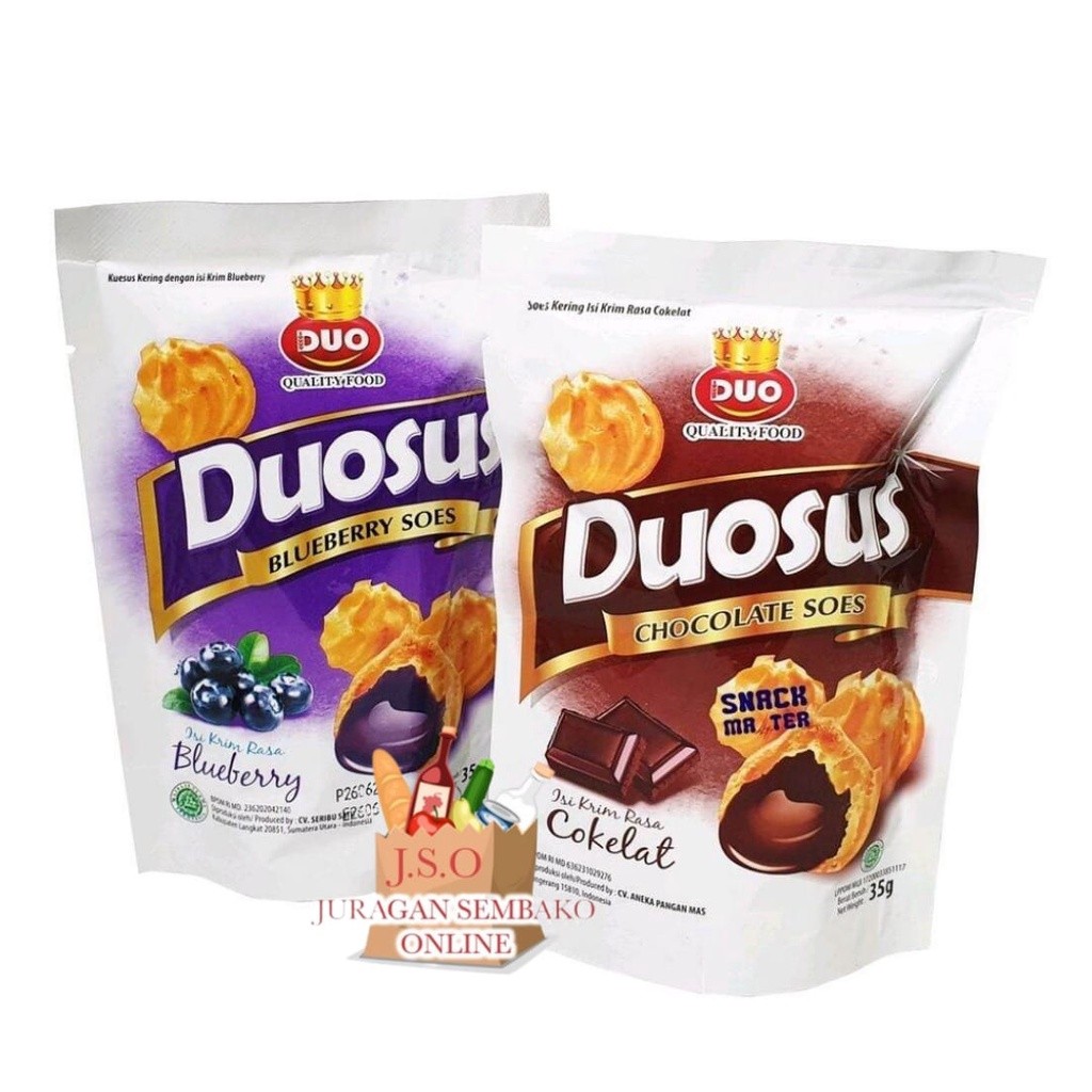 

termurah [ JSO ] Duosus Kue Soes Kering 35gr Cokelat Blueberry Coklat Blubery Snack Cemilan Anak Murah