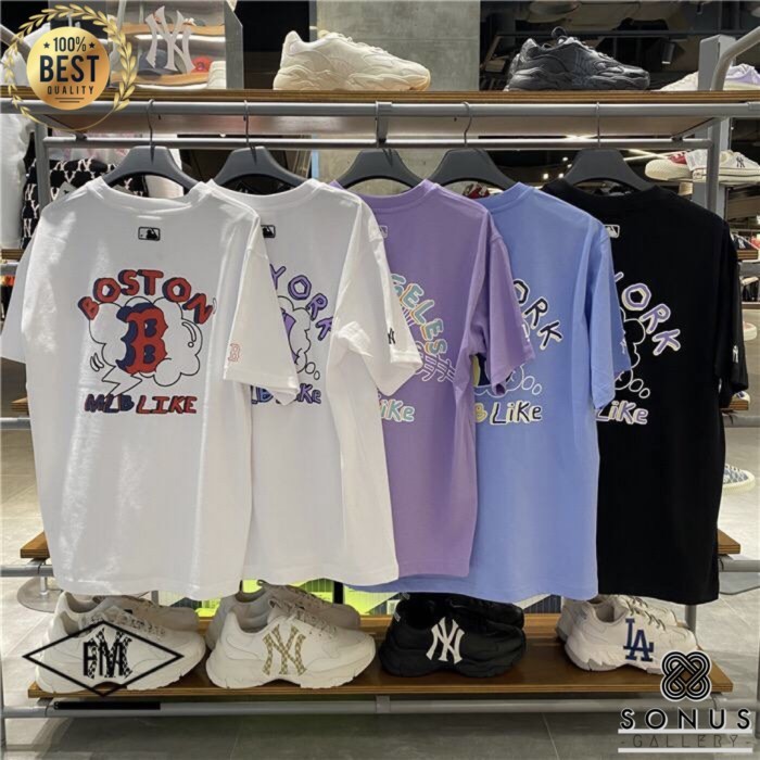 [COD] BAJU TSHIRT NY LA MLB LIKE POPCORN KOREA IMPORT HIGH QUALITY SABLON - Hitam, M