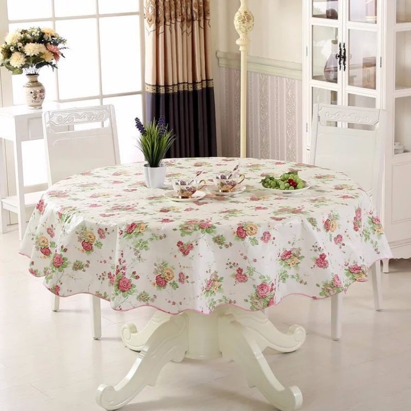Cover Meja Bundar Anti Air Bahan Pvc Tebal /Taplak Meja Makan Bulat Besar Taplak Meja Ruang Tamu Mot