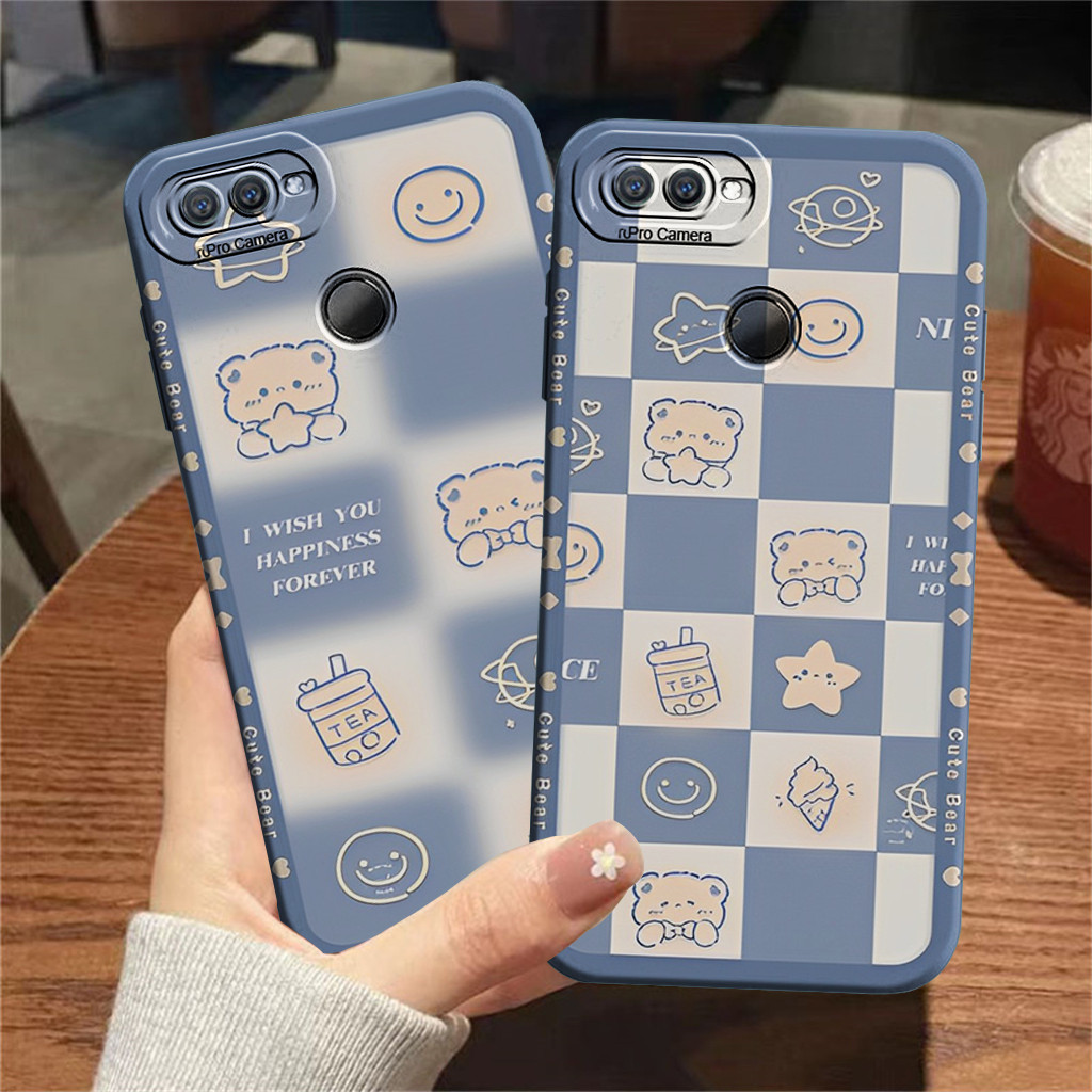 Cassing Oppo A5S A12 A7 A3S A1K C2 Case Pro Kamera Motif Bear Catur Blue Cute