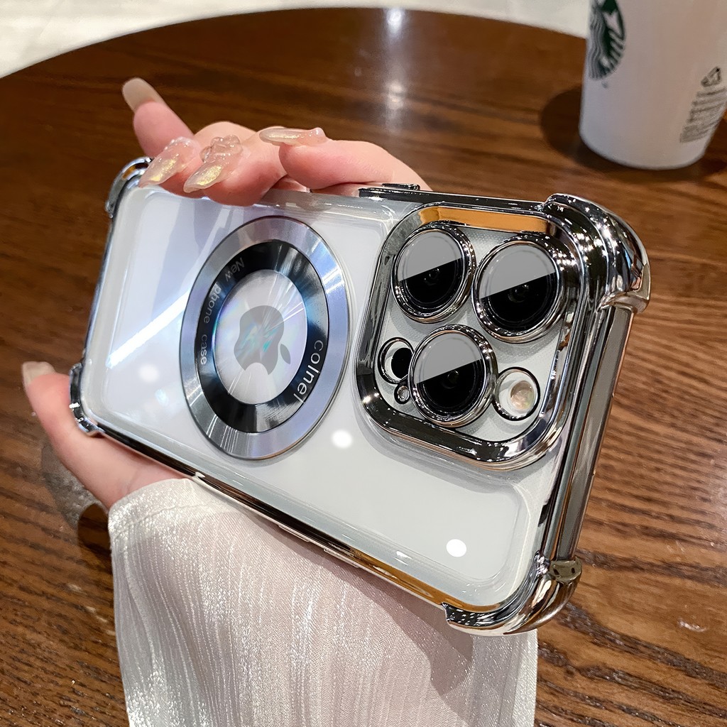 Premium Clear Case iPhone 14 15 pro max 15 plus Shockproof Airbag Magsafe Plating Case Acrylic iPhon