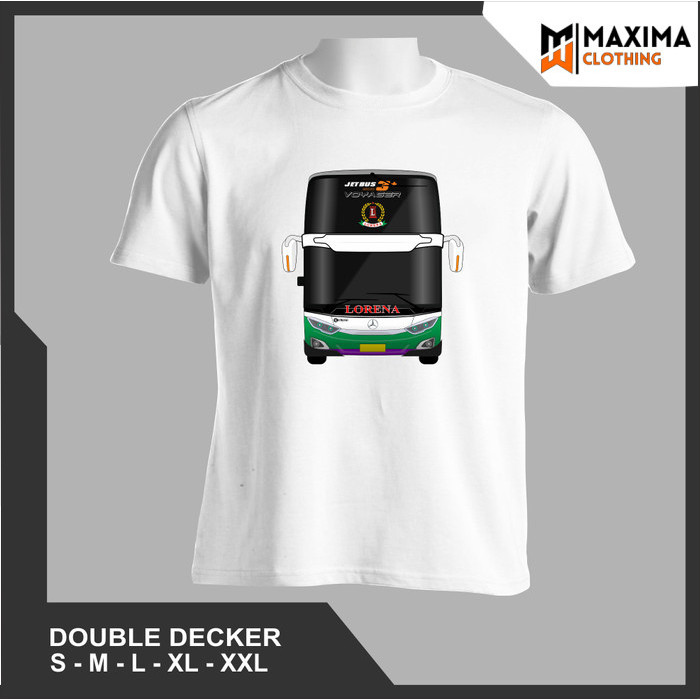 KAOS DISTRO OTOMOTIF BIS JETBUS 3+ SDD DOUBLE DECKER & UHD LORENA - DEPAN WHITE, S