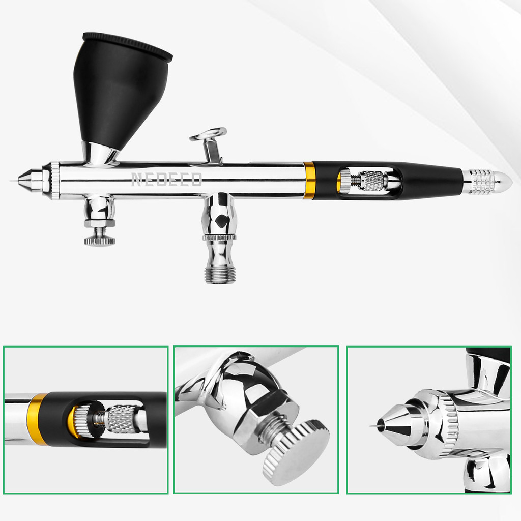 

NCT-SJ83 Dual Action Airbrush 9cc 1/3 oz Fluid Cups Quick Remove Air brush Cap Design Gravity Feed Set for Model Cake Art