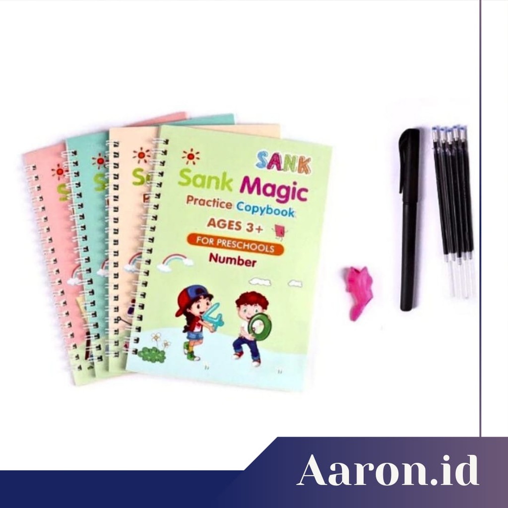 

AARON.ID | BUKU 4IN1 SANK MAGIC PRACTICE BOOK BUKU BELAJAR MENULIS HURUF DAN ANGKA FREE PULPEN DAN REFILL BUKU PANDUAN BELAJAR