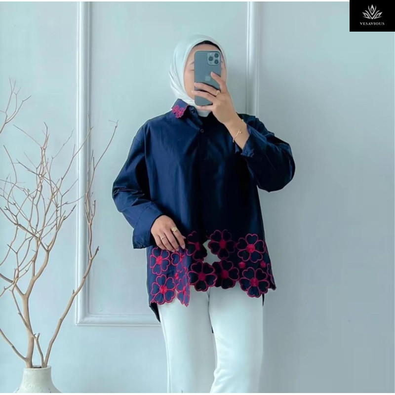 Abaya Blouse Bordir Wanita Terbaru / Kemeja Bordir Katun Premium / Blouse Bordir Wanita