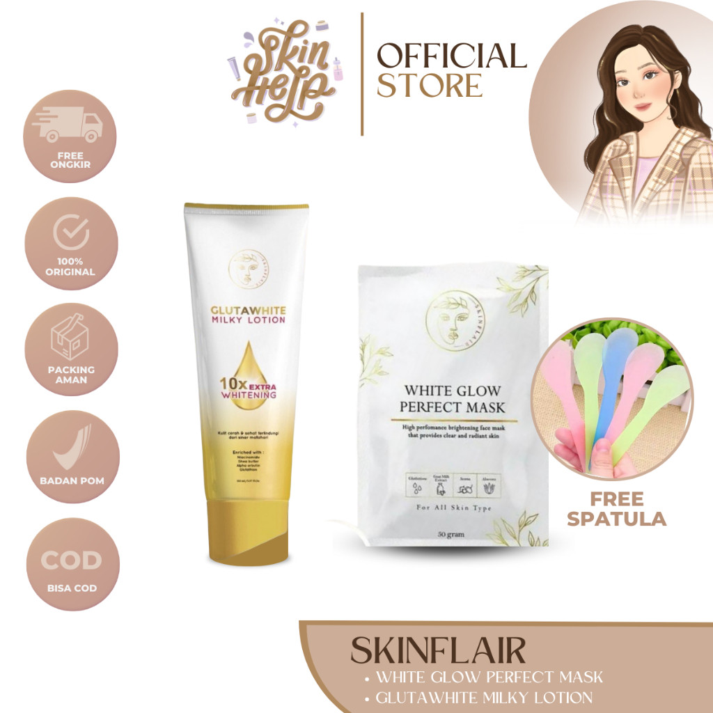 SKINFLAIR WHITE GLOW PERFECT MASK POWDER (FREE SPATULA) MASKER WHITENING GLOWING BY SKINFLAIR