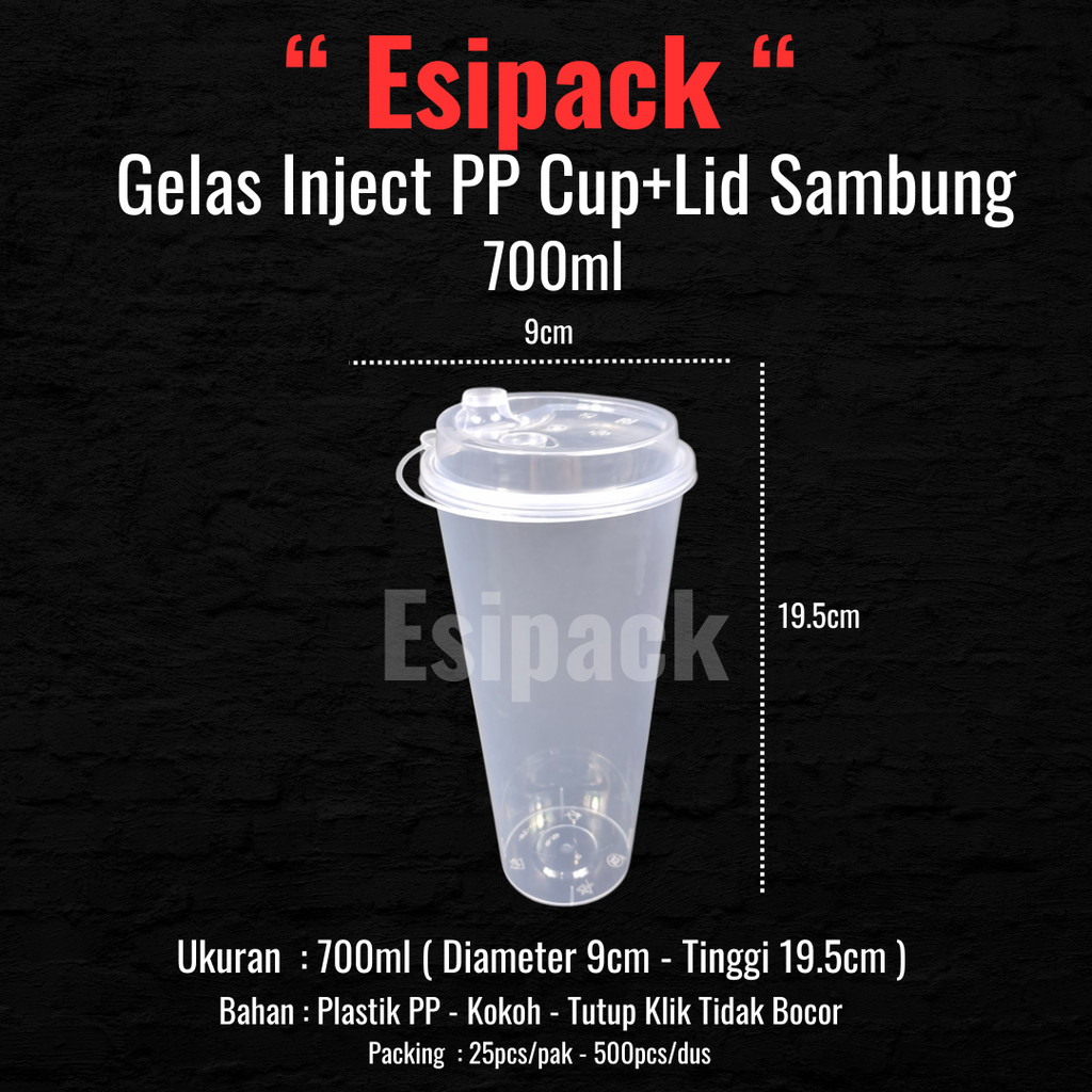PP Cup Injection 700ml + Lid - Gelas Plastik