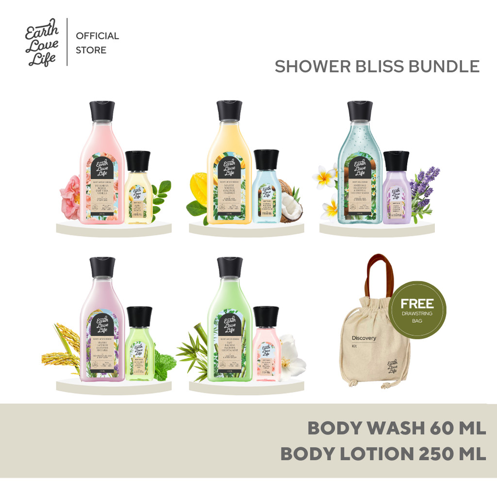 SHOWER BLISS BUNDLE EARTH LOVE LIFE - Bundle Body Wash 60ml & Body Lotion 250ml | SABUN MANDI CAIR |