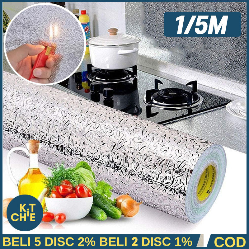 KC Stiker Aluminium Foil /Wallpaper Kitchen Anti Minyak Stiker Aluminium Foil Stiker / Tembok Dapur 