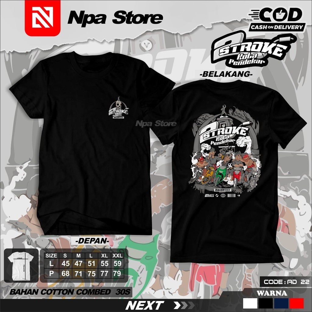 Kaos 2 Stroke Kota Pendekar Madiun Baju Two Stroke Indonesia Hitam Cotton Combed 30s Bisa COD kaos f