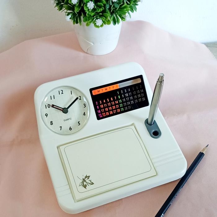 

AHHA Desktop Table Clock with Pen Holder & Memo Pad - DS 900 - White
