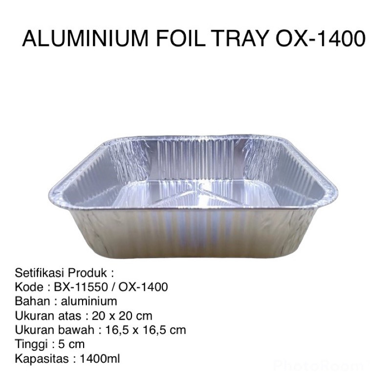 Wadah Alumunium foil tray OX 1400 ukuran 20x20cm [ UNTUK DIMSUM MENTAI ISI 16 PCS SAMPAI 18 PCS ] , 