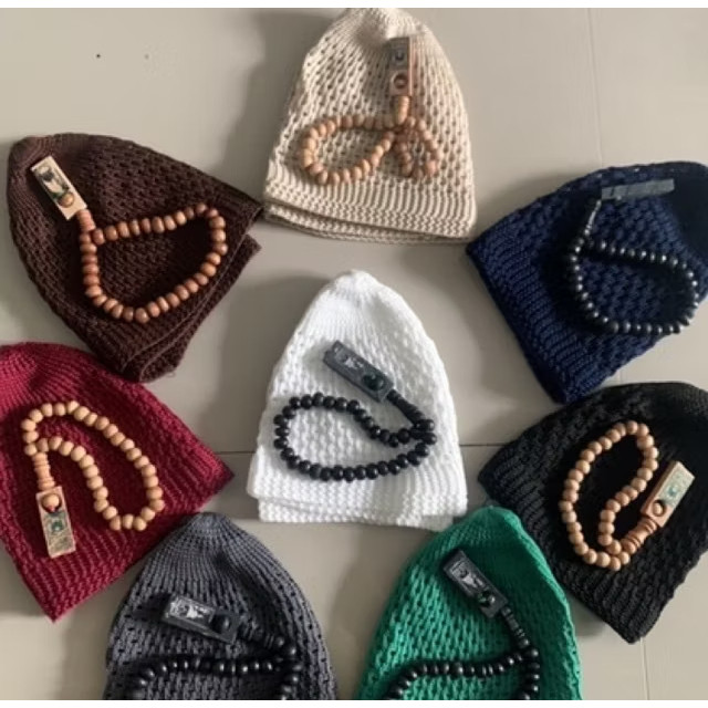 [oddsolshop] pekanbaru/Peci Rajut Dewasa dan Tasbih Souvenir Haji/Umroh Hajatan Dll (Peci+ Tasbih)