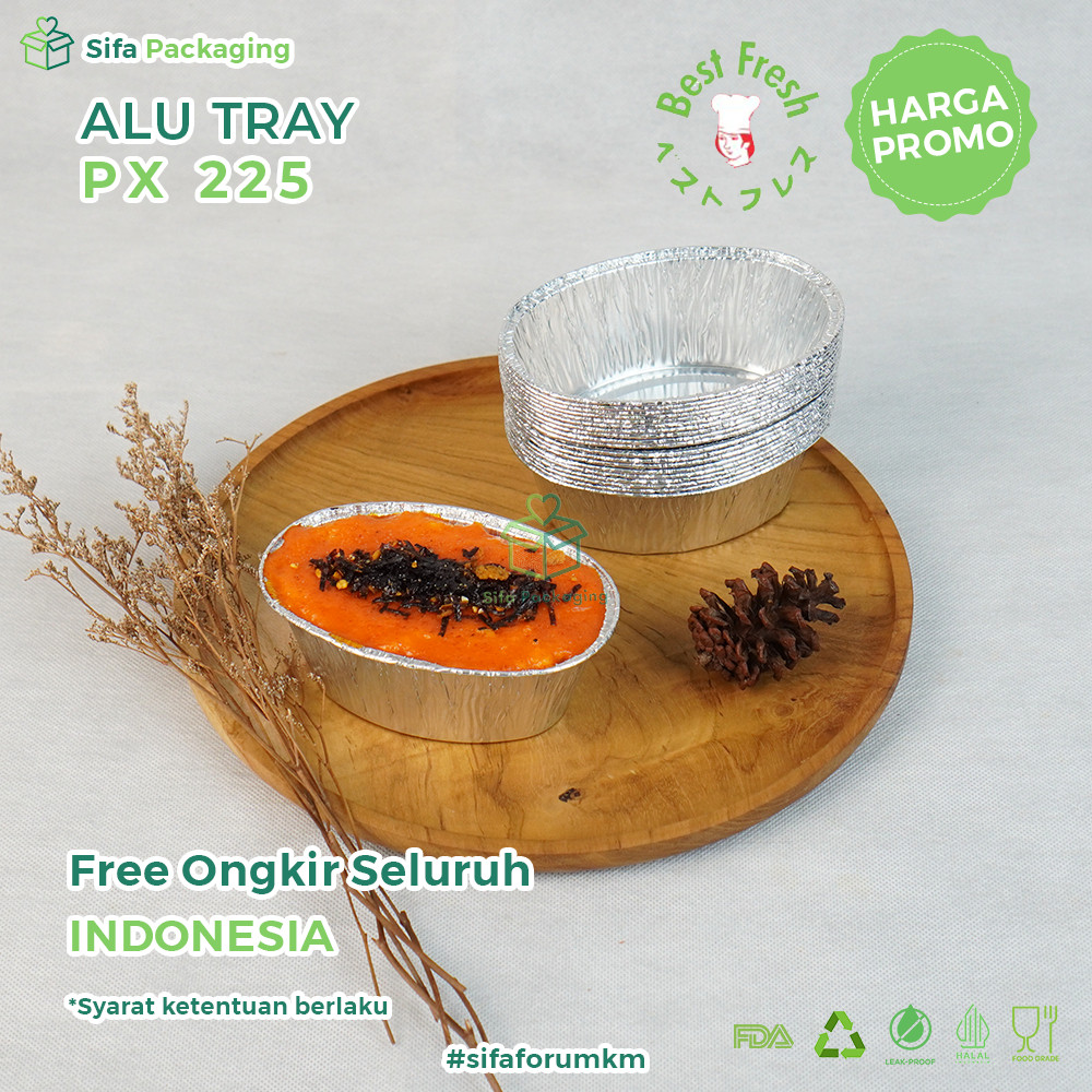 Alumunium Foil Tray Cup PX 225 Lasagna Spaghetti Brulee Macaroni Schotel Roti Brownies Mini Klappert