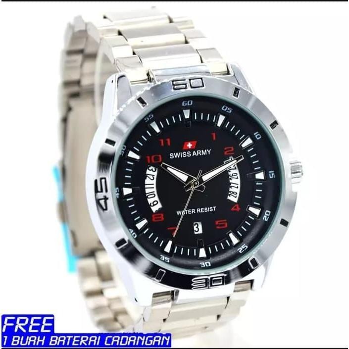 Jam Tangan Pria Swiss Army Tanggal Aktif Strap Stainless  - Jam Tangan Pria Modern Elegant