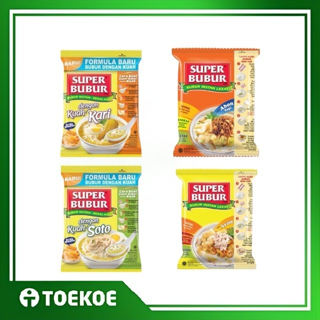 

TOEKOE Super Bubur All Varian Bubur Instan Kuah Soto Kuah Kari Ayam Abon Sapi 45gr
