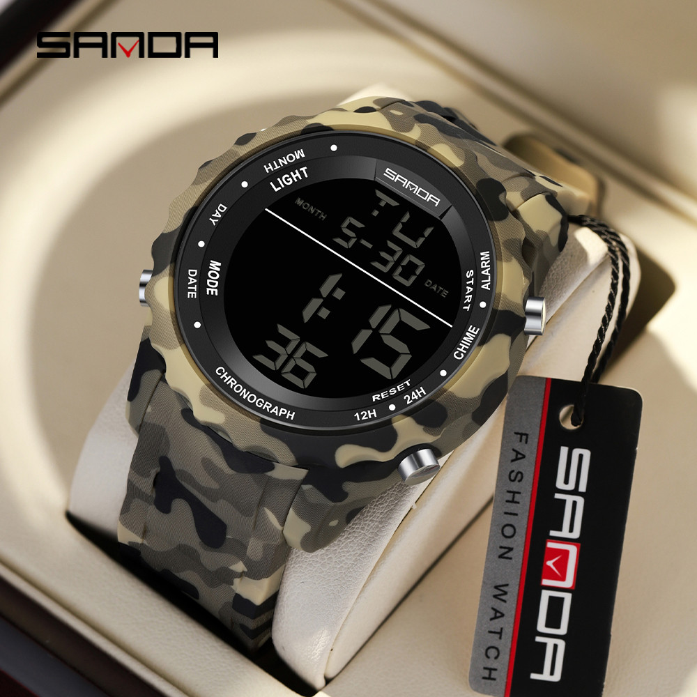 SANDA Top Brand G-Sport Kamuflase LED Digital Watch Pria Tahan Air Chronograph Olahraga Watch Pria J