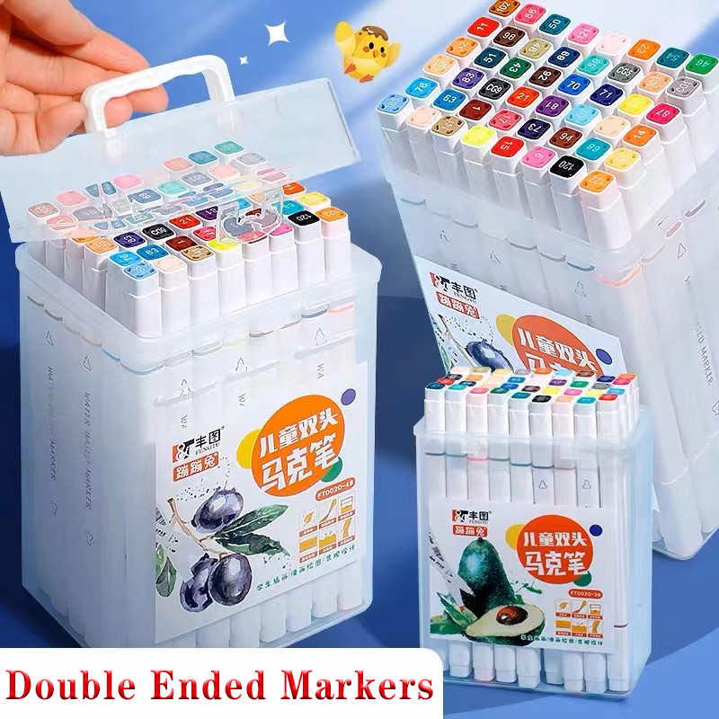 

Children's Marker Set 12 24 36 48 Colors Double Ended Drawing Student Stationery Manga Painting School Art Supplies