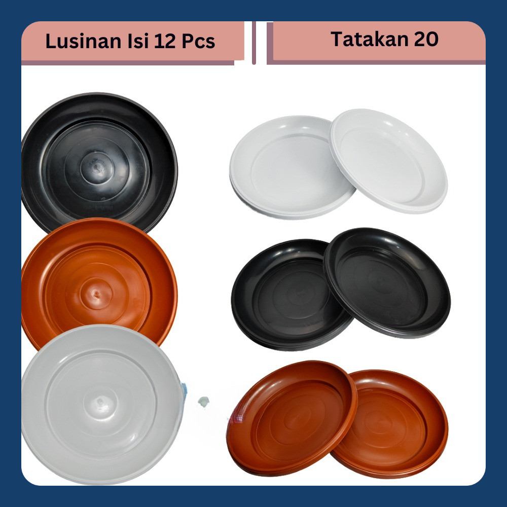 LUSINAN isi 12pcs Tatakan Pot 20 Alas Pot 20 Cm Hitam Putih Merah Bata Coklat Terakota Tatakan Pot A