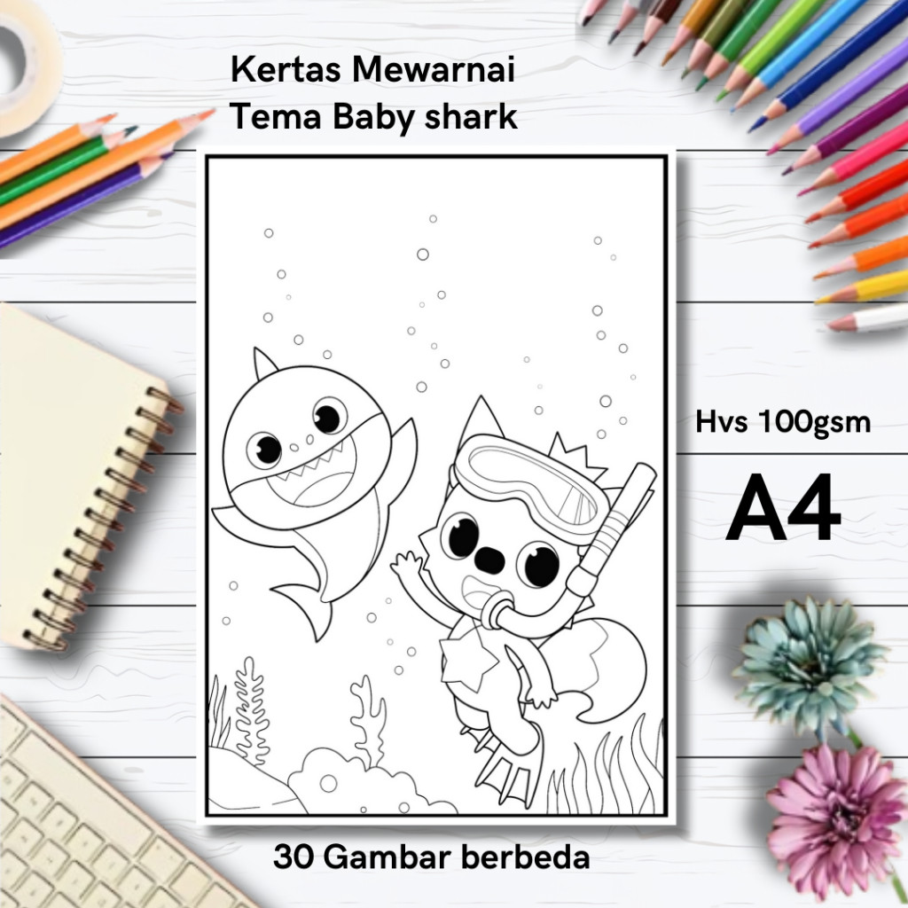 

30 Gambar Kertas mewarnai anak / Coloring / Sketa Tema Baby sharkclaraa aurel