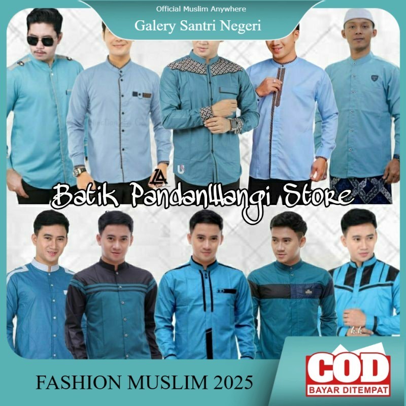 Baju Koko Pria Dewasa Lengan Panjang Warna Biru Muda Denim Tosca Atasan Kemeja Muslim Remaja Kekinia