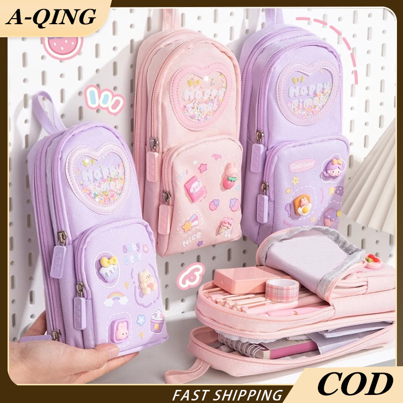 

【AQING】Tempat pensil kotak 3D Anak perempuan Lucu Besar/ Kotak pensil kanvas 6 ruang/Kotak pensil anak sekolah