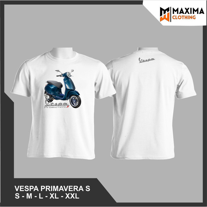 KAOS DISTRO OTOMOTIF MOTOR VESPA MATIC PRIMAVERA-S BLUE - Putih, S