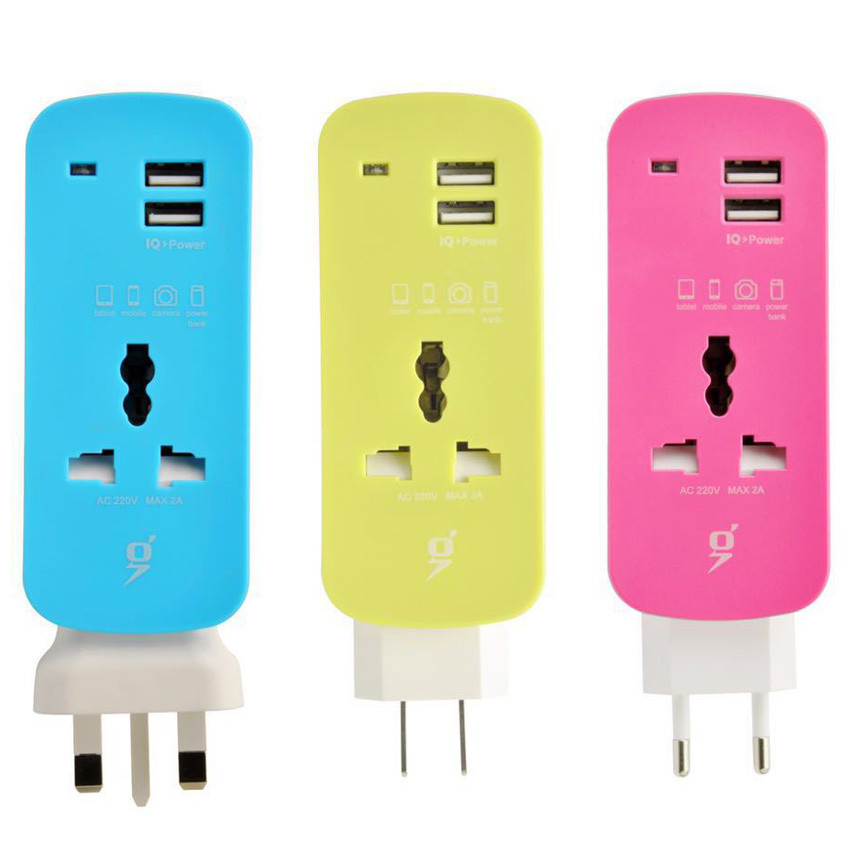 Blue Green Pink Multifunction 3 In 1 2.1A 2USB EU UK US Retractable Mobile Phone Charger Universal A