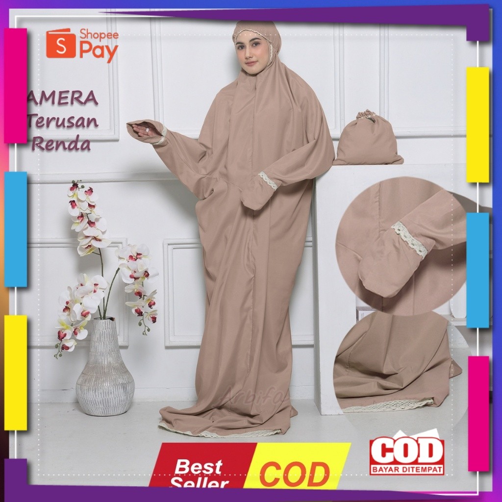 [PREMIUM ORIGINAL] Arbifa | Promo Mukena Terusan Dewasa Amera Traveling Jumbo Dewasa Polos Renda Raj