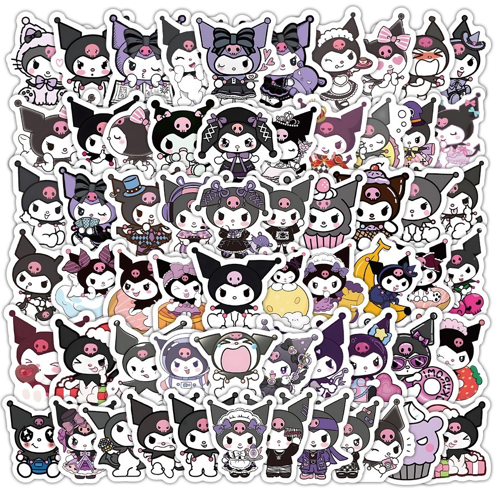 

ISI 60 PCS STICKER PACK MOTIF KUROMI SANRIO CUTE PVC VINYL WATERPROOF UKURAN 4-5CM HP LAPTOP KOPER HELM MOTOR
