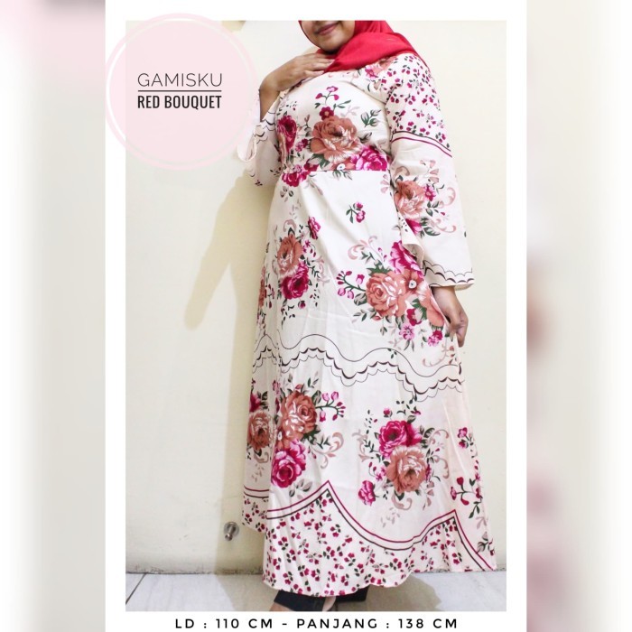 Gamis Keren Bahan Bagus kekinian Style Jaman Now Murah /GAMISKU | Gamis Muslim Motif - Red Bouquet
