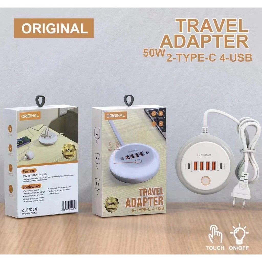 Promo 7.7 50W 6 Ports Multi Port Charger Fast Charger 2 TypeC Port+4 USB Port Charger Adapter