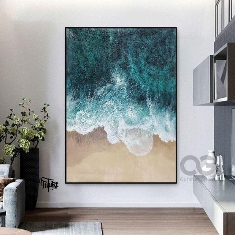 lukisan ombak dinding abstrak teksture modern art plus frame FUTURE ART PAINTING
