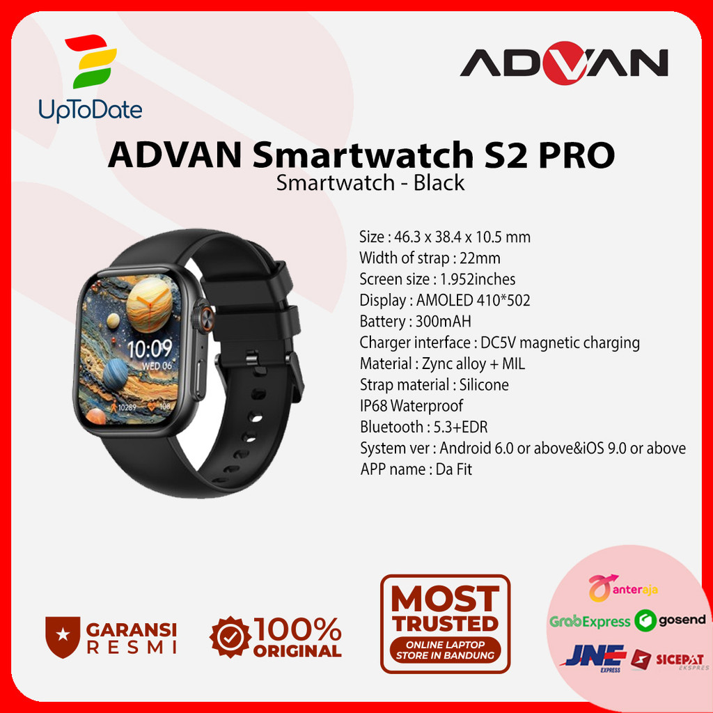 ADVAN Smartwatch S2 PRO | Amoled 1.95 inch Slim | AI Voice Bluetooth Call | Waterproof