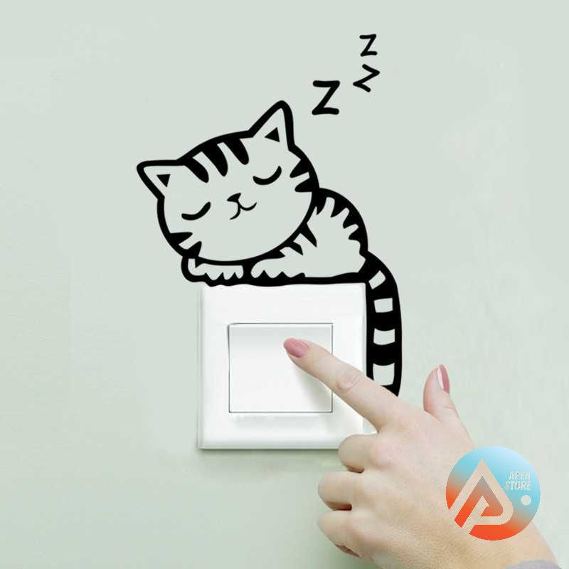 Stiker Saklar Lampu Sticker Lucu Kucing Tidur Sleeping Cat Perlengkapan Dekorasi Barang Unik