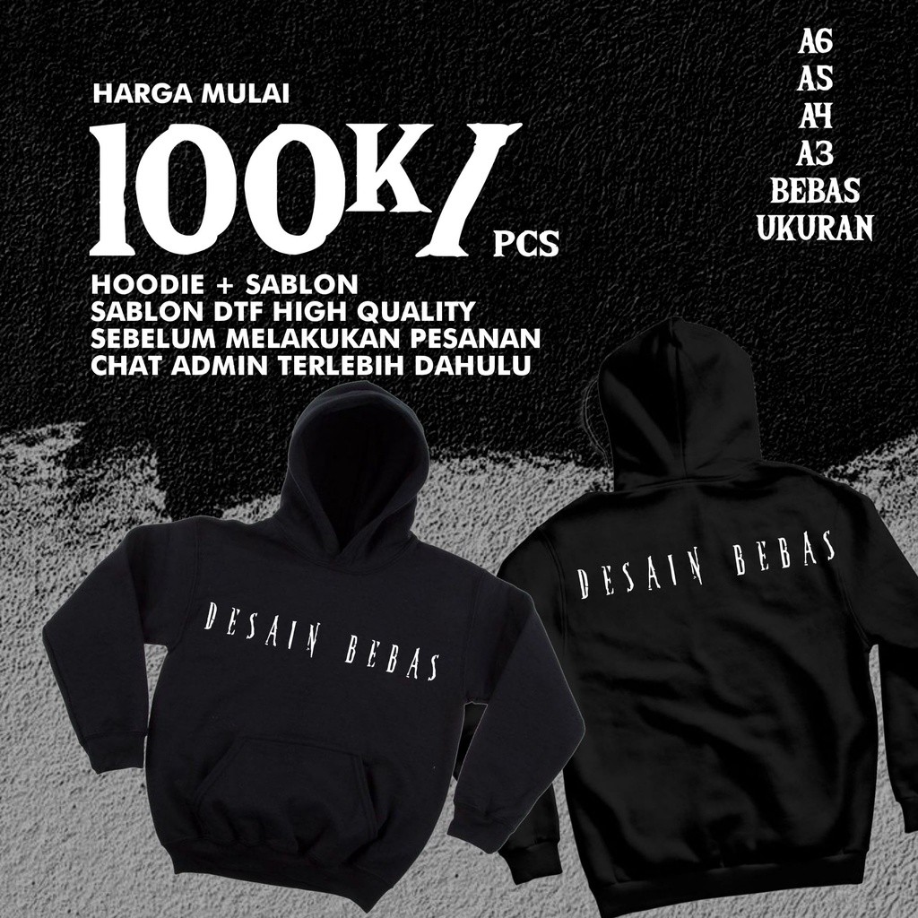 Hoodie Sablon Custom DTF Full Color Desain Sablon DTF Satuan