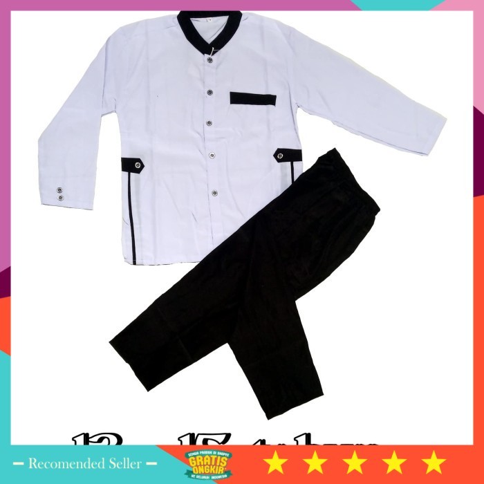 Baju Muslim Lebaran Idul Fitri Murah /setelan jasko remaja hitam putih busana muslim anak laki-laki 