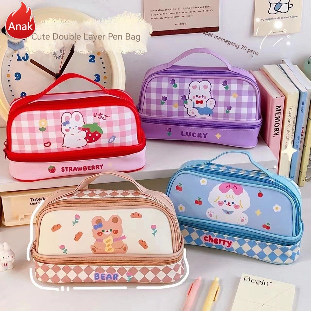 

Tempat pensil berkapasitas besar/tas kosmetik berlapis ganda/tas penyimpanan / Tempat Pensil Kotak -Anak-Anak