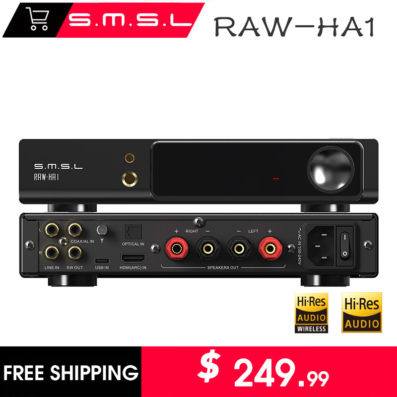 SMSL RAW-HA1 Amplifier / Headphone Amplifier - Hitam, Aluminium CNC, Dukungan MQA, Bluetooth 5.1