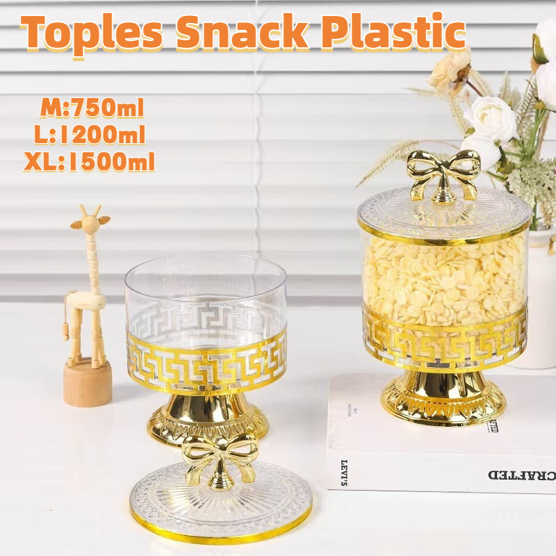 Toples Aesthetic Plastik Mewah Untuk Snack / Toples Plastik Emas Aesthetic / Toples Snack Aesthetic 