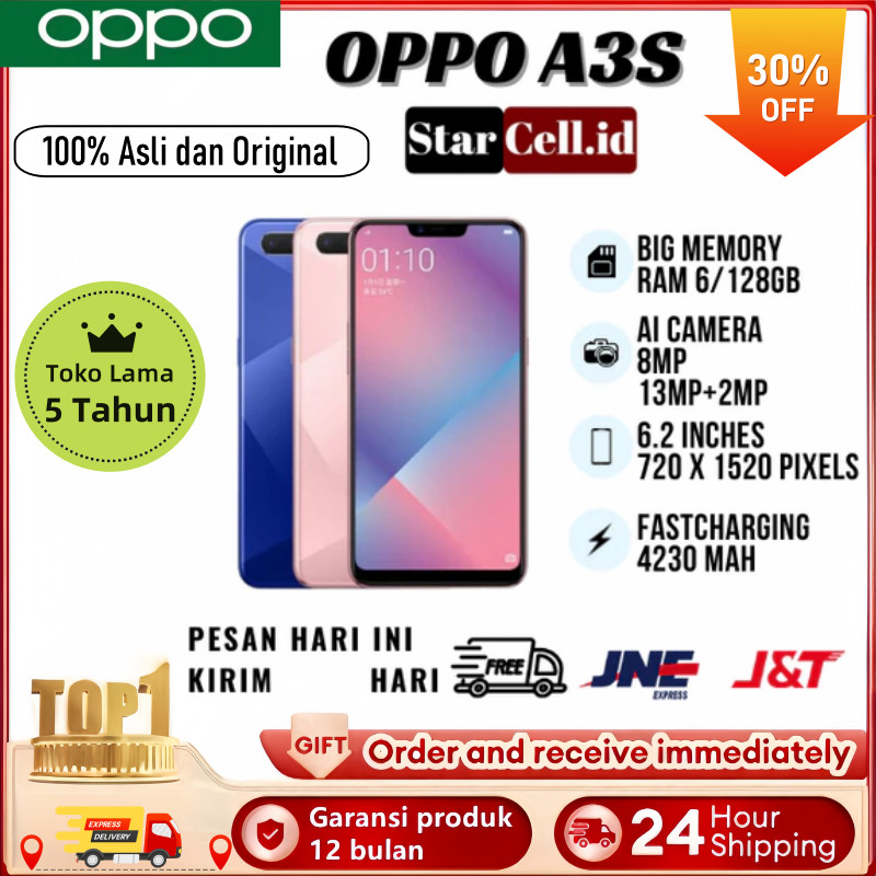 hp OPPO A3S ram 6/128GB 4G LTE Smartphone GARANSI 1 TAHUN Bekas 99% Seperti Baru