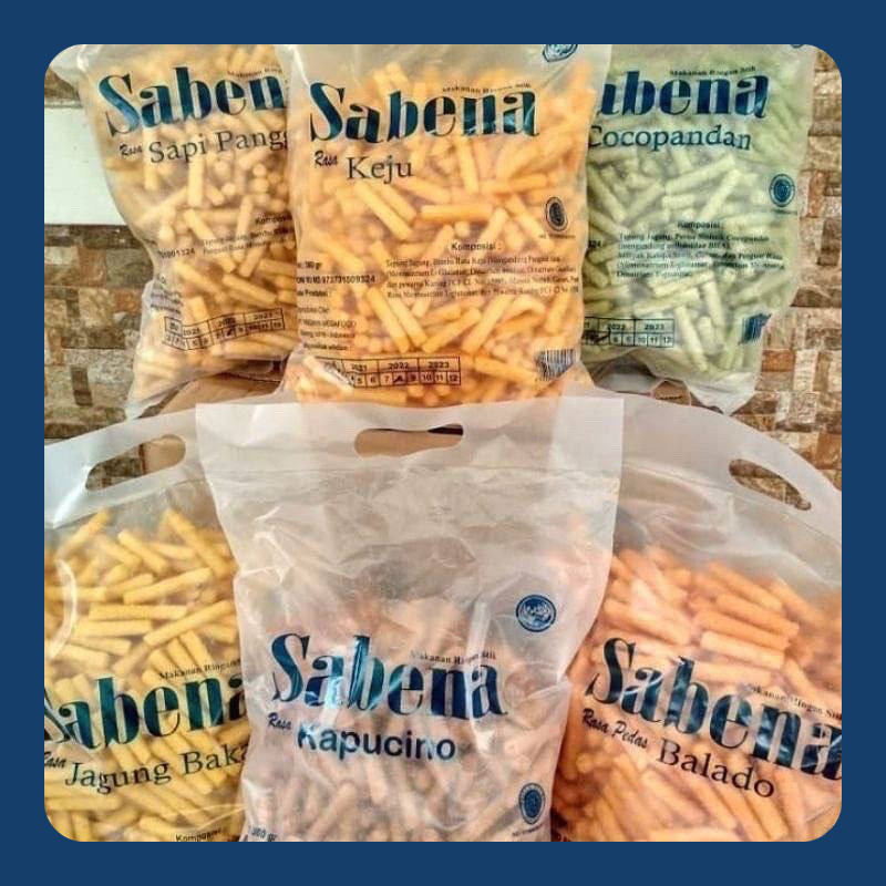 

SABENA STIK 340g / ANEKA RASA KEJU BALADO SAPI PANGGANG JAGUNG BAKAR CEMILAN JAJANAN / KERIPIK SABENA STIK BALADO