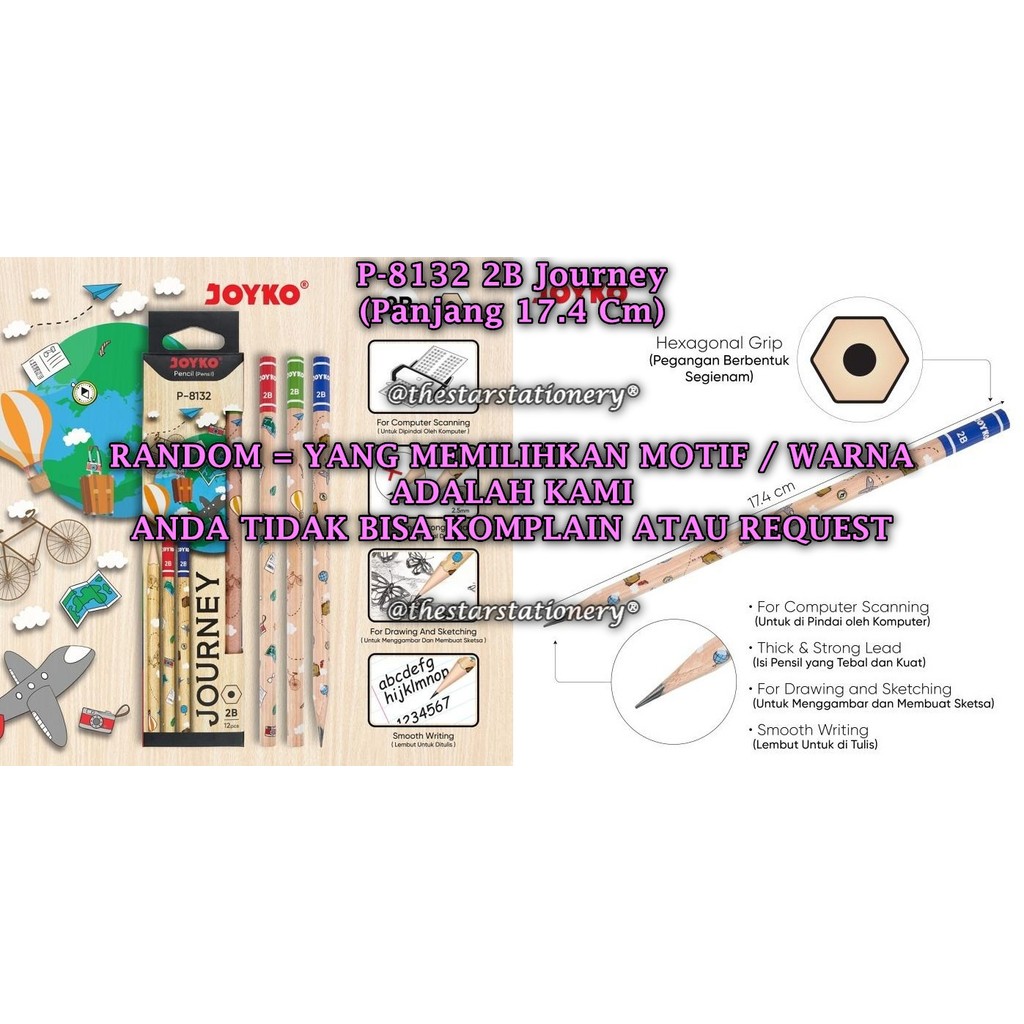 

(1 Biji) GROSIR Pensil JOYKO P-8132 2B Journey / Pensil Pencil Joyko P-8132 2B RANDOM (1 Biji)