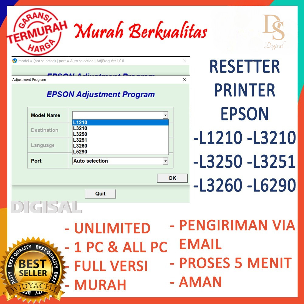SOFTWARE RESETTER / RESET / RESETER PRINTER EPSON L1210 - L3210 - L3250 - L3251 - L3260 - L5290 UNLI