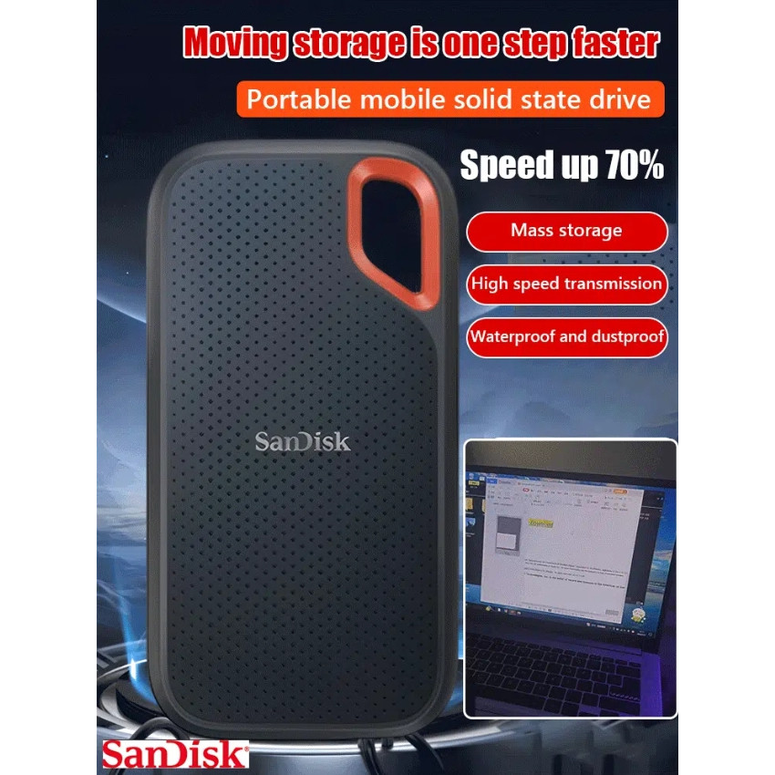 SanDisk Portable SSD E30 1TB/Hard Drive Seluler Solid State Berkecepatan Tinggi/1TB SSD Hardisk Ekst