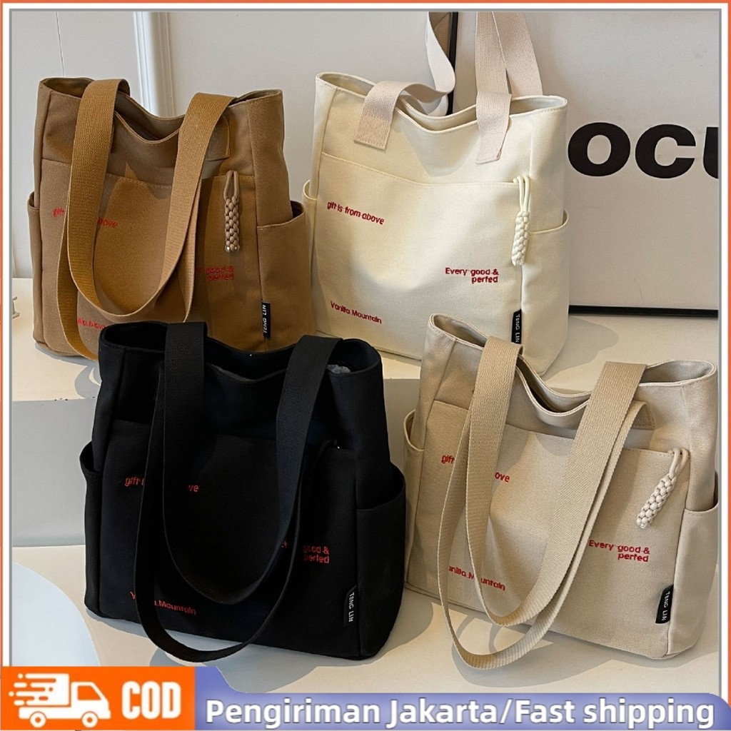 Tas Wanita Import Fashion Tas Tote Bag Kanvas Tas Kuliah Tas Besar Kapasitas